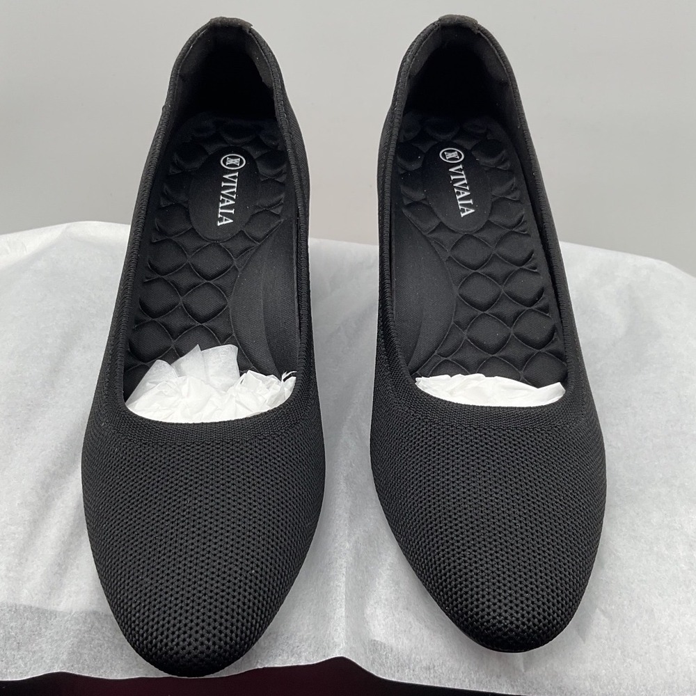 Vivaia Women Black Pointed Toe Knit Wedge Heels Pumps Size 40
